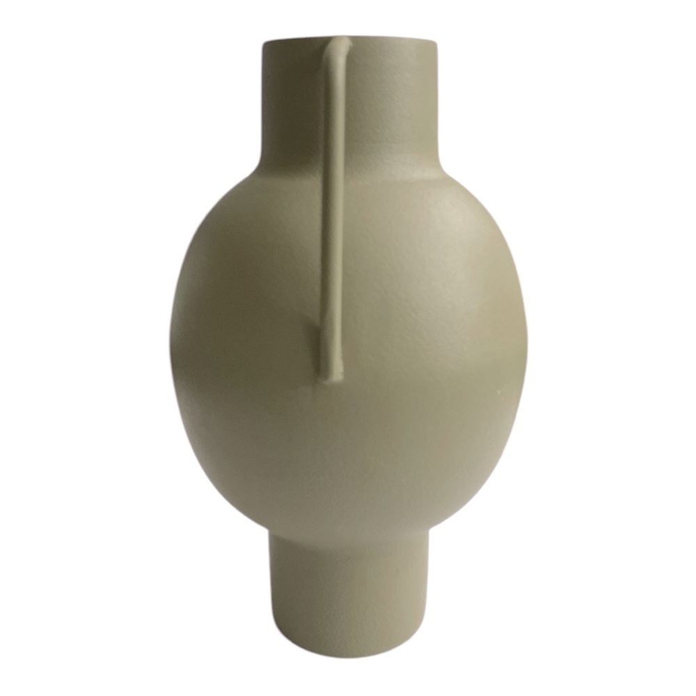 Bloomingville Textured Metal Vase with Handle, Sage Green Metal Vase, MCM Vase - Picture 3 of 9